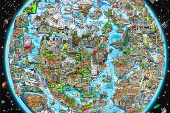 Fazzino's limited edition artwork shows a giant round globe filled with 3D details of every continent in the world