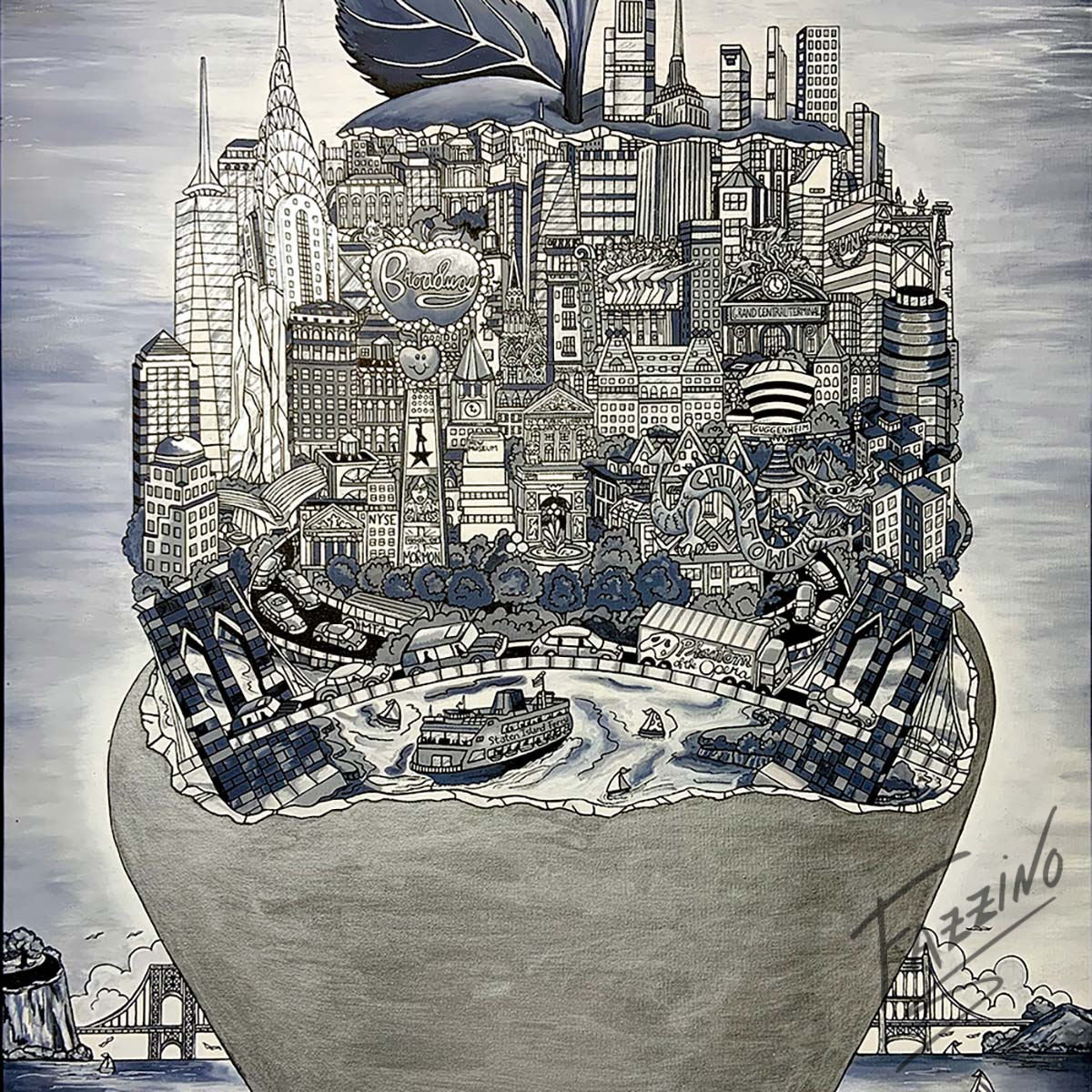 ☆ファジーノ NEW york,NEW york シルクスクリーン Silver Apple New York Original | Fazzino