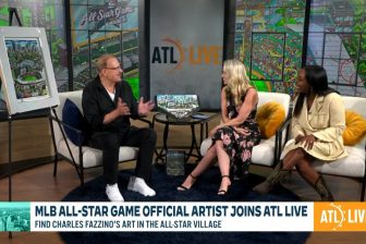 Fazzino in the studio on ATL Live showcasing his 2025 MLB All Star Game Collection