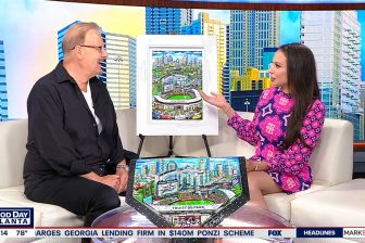 Fazzino in the Fox 5 studio in Atlanta talks to the host about the 2025 MLB All-Star Game collection