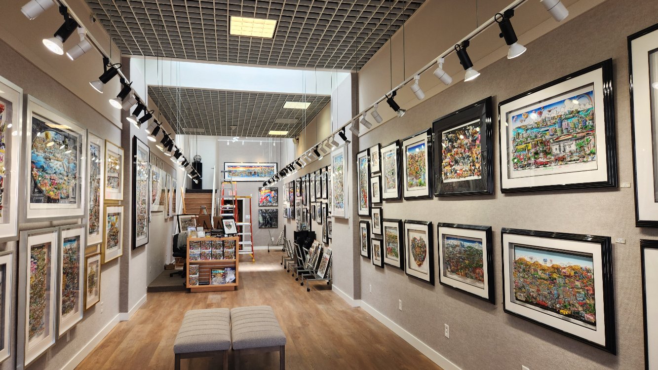 A view inside the 3D Studio Gallery in Santa Barbara CA featured the artwork of 3D pop artist Charles Fazzino