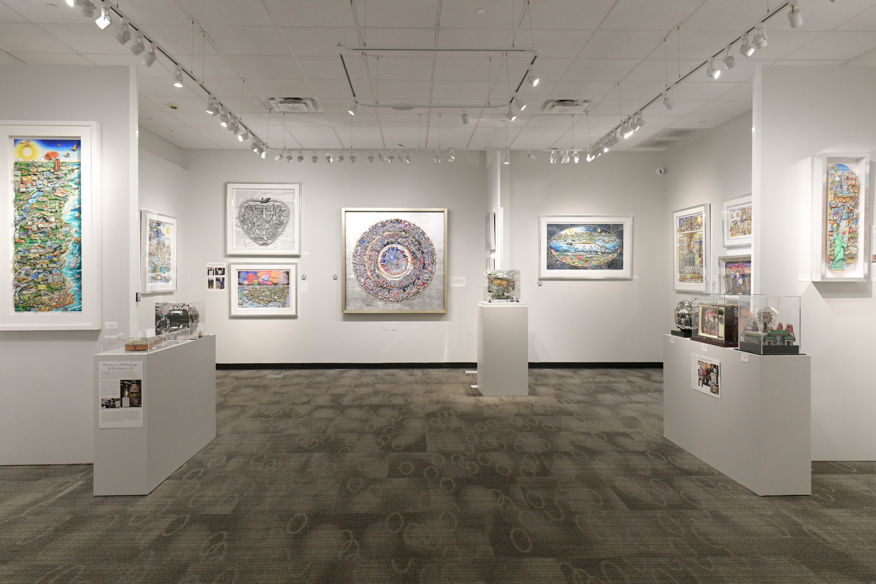 A shot inside the Elliot Museum for Fazzino's retrospective with his work adorning the walls