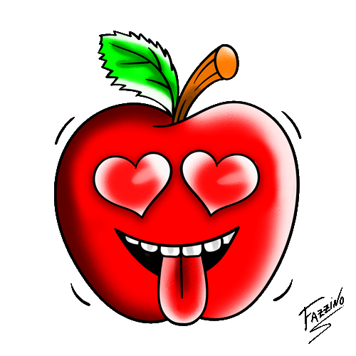 A red apple emoji with it's tongue out and two hearts for eyes is love struck