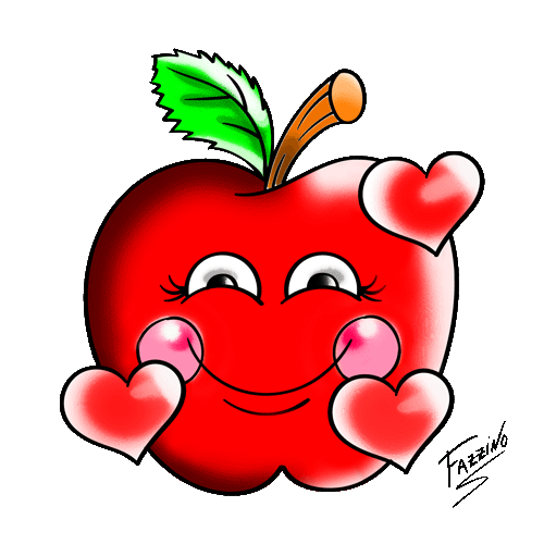 A red emoji with a green leaf on top is filled with hearts and love