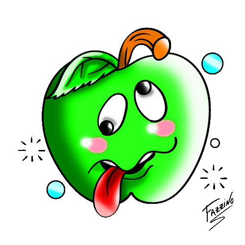 A green emoji has seen better days with its tongue out, eyes crossed, red cheeks, and general zanny feeling