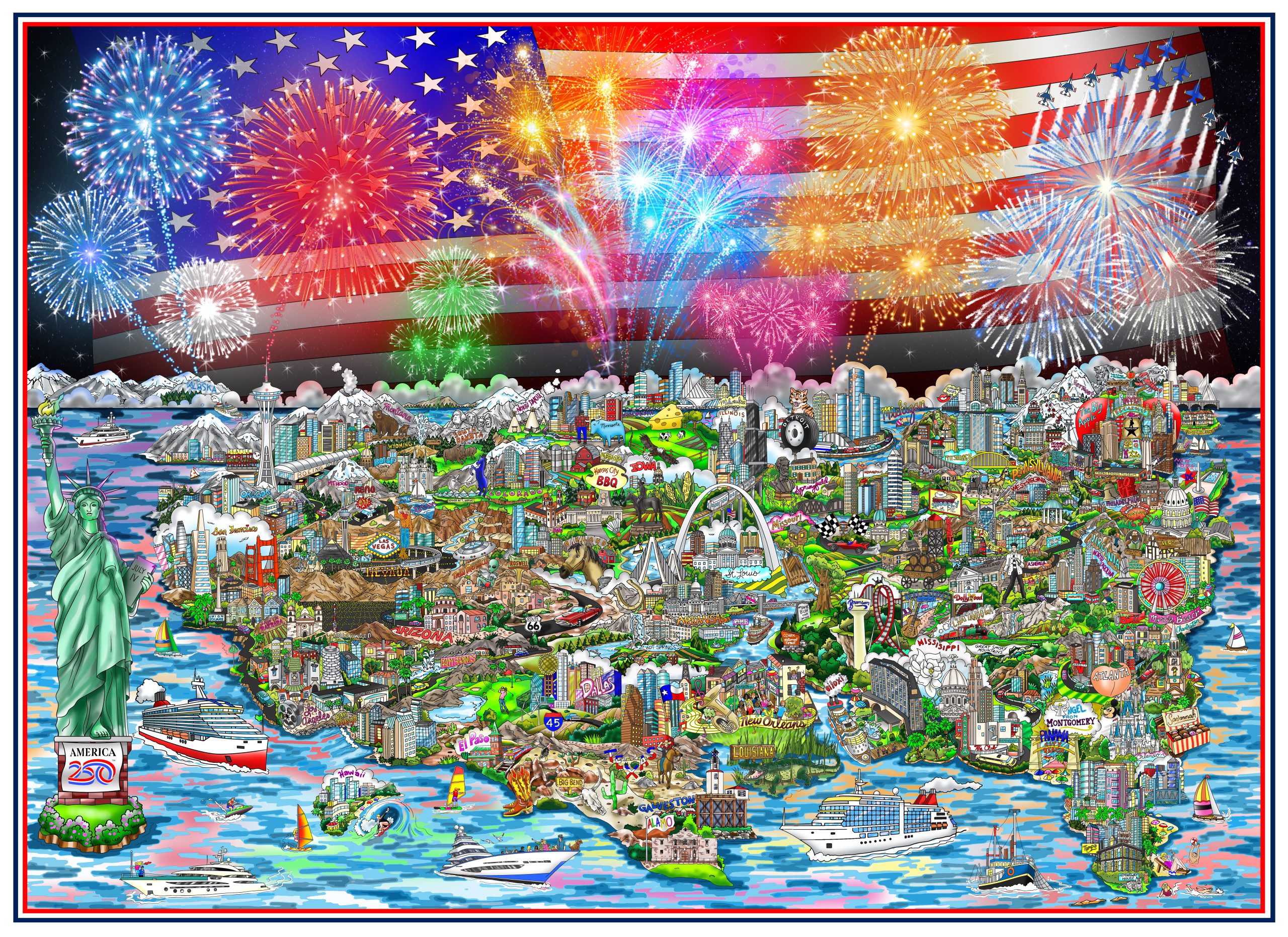 The limited edition artwork for America250 by Fazzino